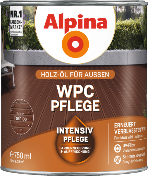 Alpina WPC Pflege "Farblos", Holz-Öl für Außen, 750 ml