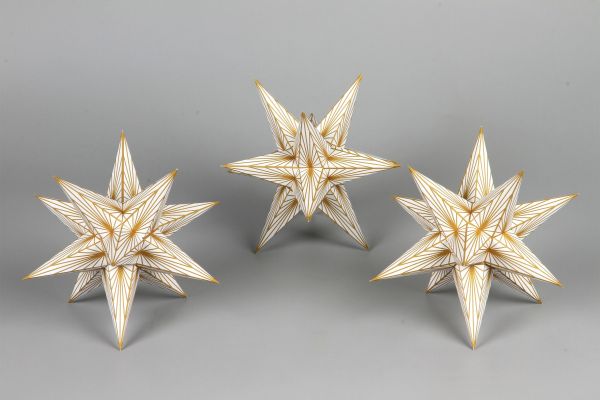 Marienberger Adventssterne, weißer Kern mit goldene Linien, 3-tlg.