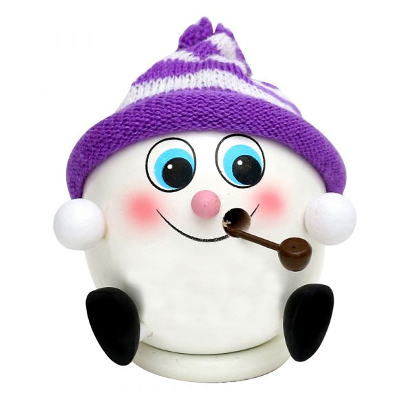 SIGRO Holz Räucherfigur "Schneeball" mit Strickmütze, lila/weiß