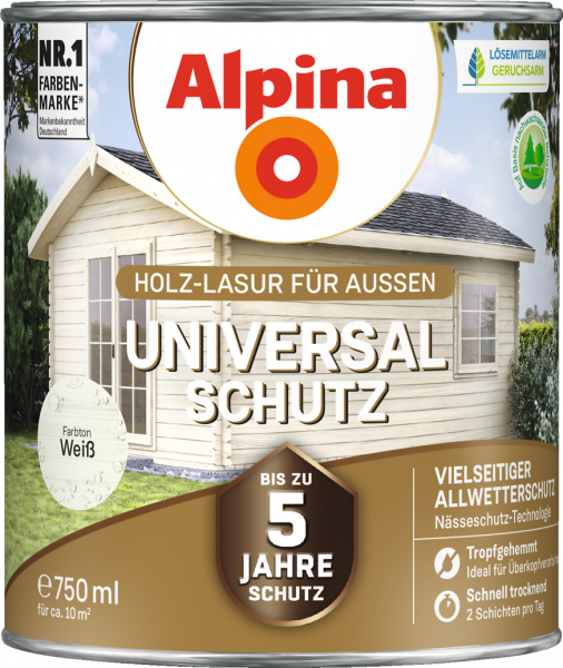 Alpina Universal Schutz "Weiß", Holz-Lasur für Außen, 2,5 L