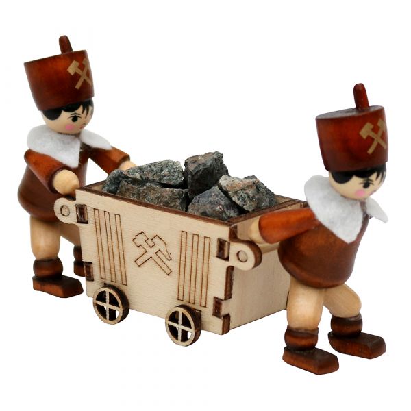 SIGRO 3er-Set Holz Winterfigur "2 Bergleute mit Lore"