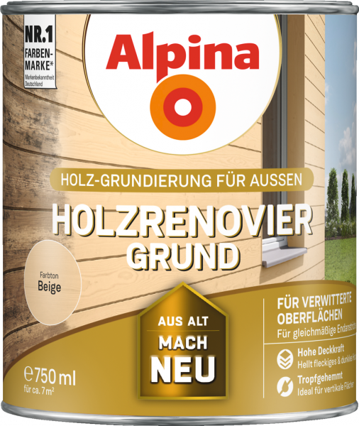 Alpina Holzrenoviergrund "Beige", Holz-Grundierung für Außen, 750 ml