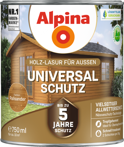 Alpina Universal Schutz "Palisander", Holz-Lasur für Außen, 2,5 L