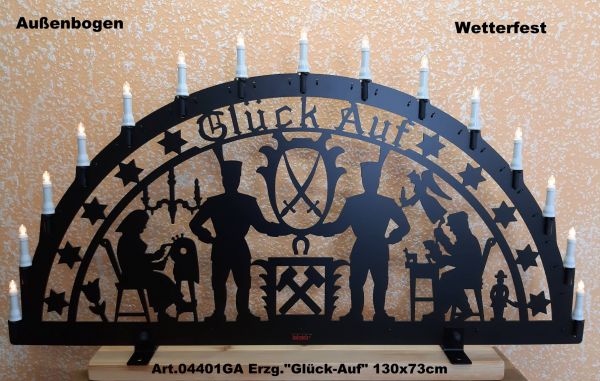 Holzstolz Aussenschwibbogen "Erzgebirge - Glück Auf", 15 LED