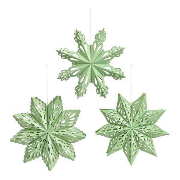Weihnachtshänger Schneeflocke, aus Papier/Pappe, 3er-Set, Grün