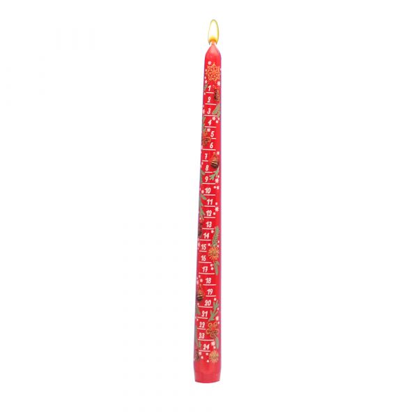 SIGRO Adventskalender-Spitzkerze mit Abziehbild, rot