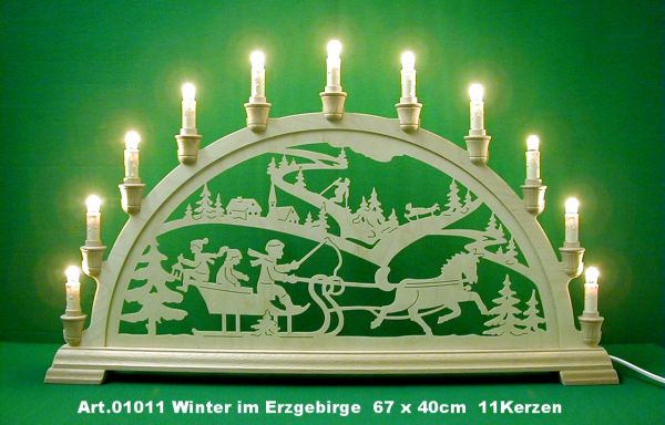 Holzstolz Schwibbogen "Winter im Erzgebirge", 11 Kerzen