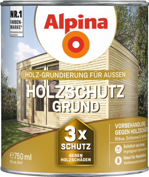 Alpina Holzschutz Grund - Holz-Grundierung für Außen, 2,5 L